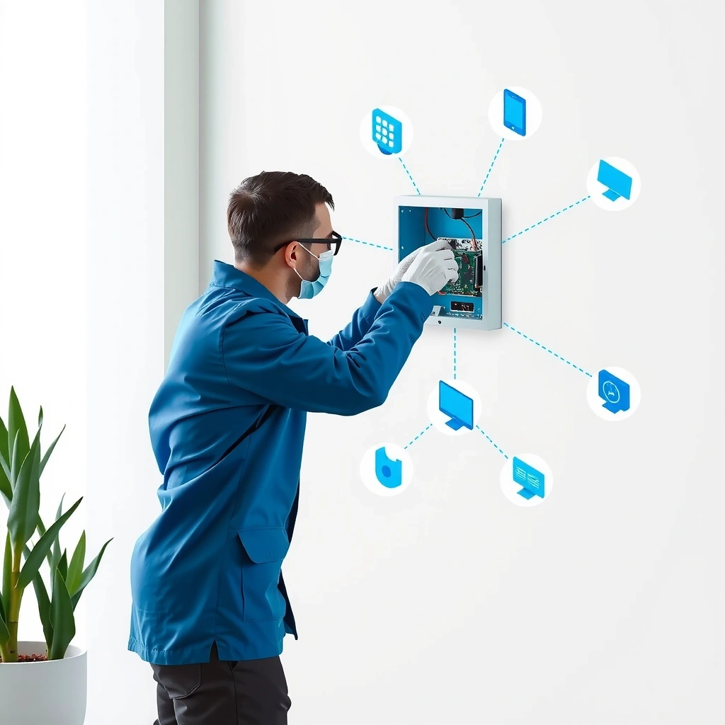 Professional technician installing internet equipment